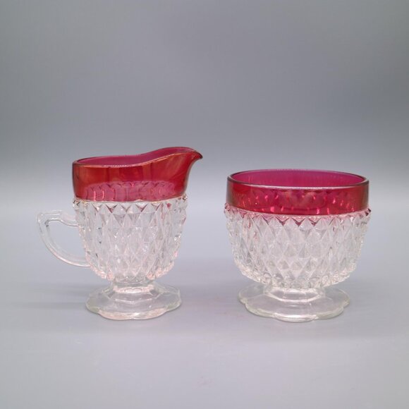 Indiana Glass Company Ruby Flashed Iridescent Diamond Point Pattern Vintage - Picture 6 of 9